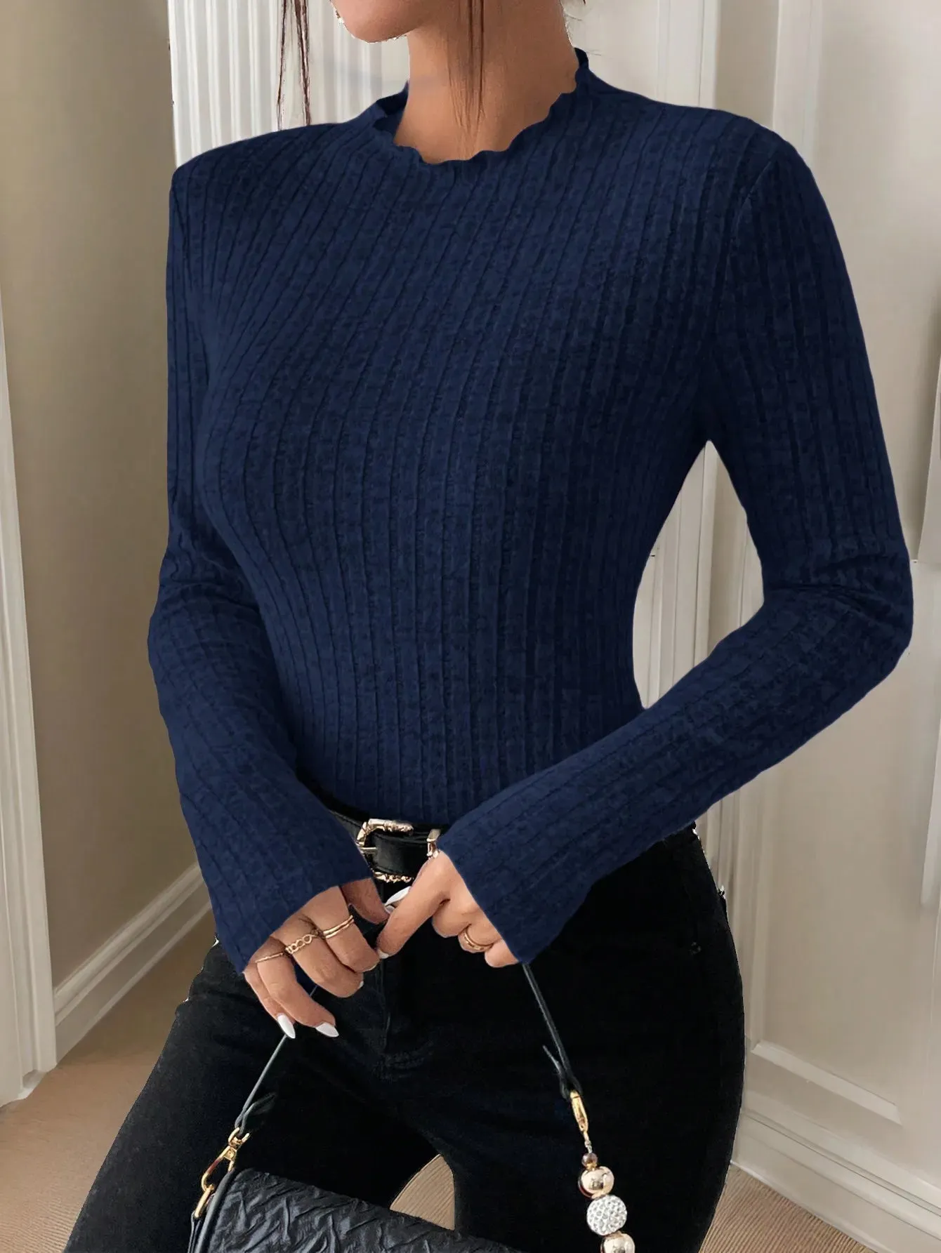 Amara Ruffle Neck Knit Sweater Top