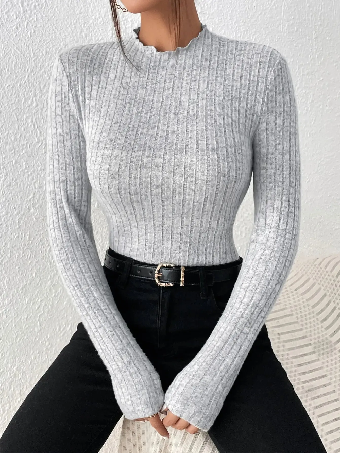 Amara Ruffle Neck Knit Sweater Top