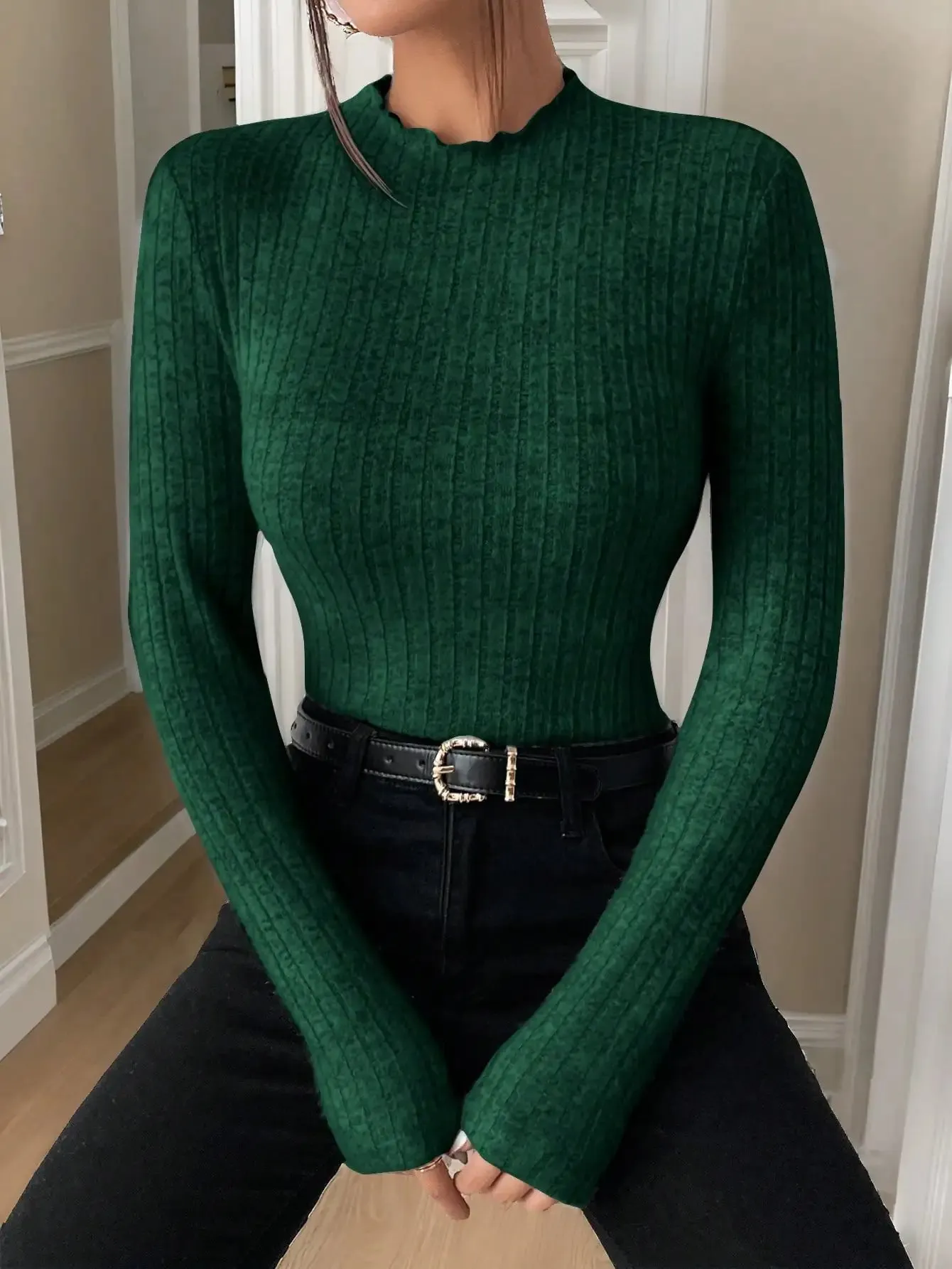 Amara Ruffle Neck Knit Sweater Top