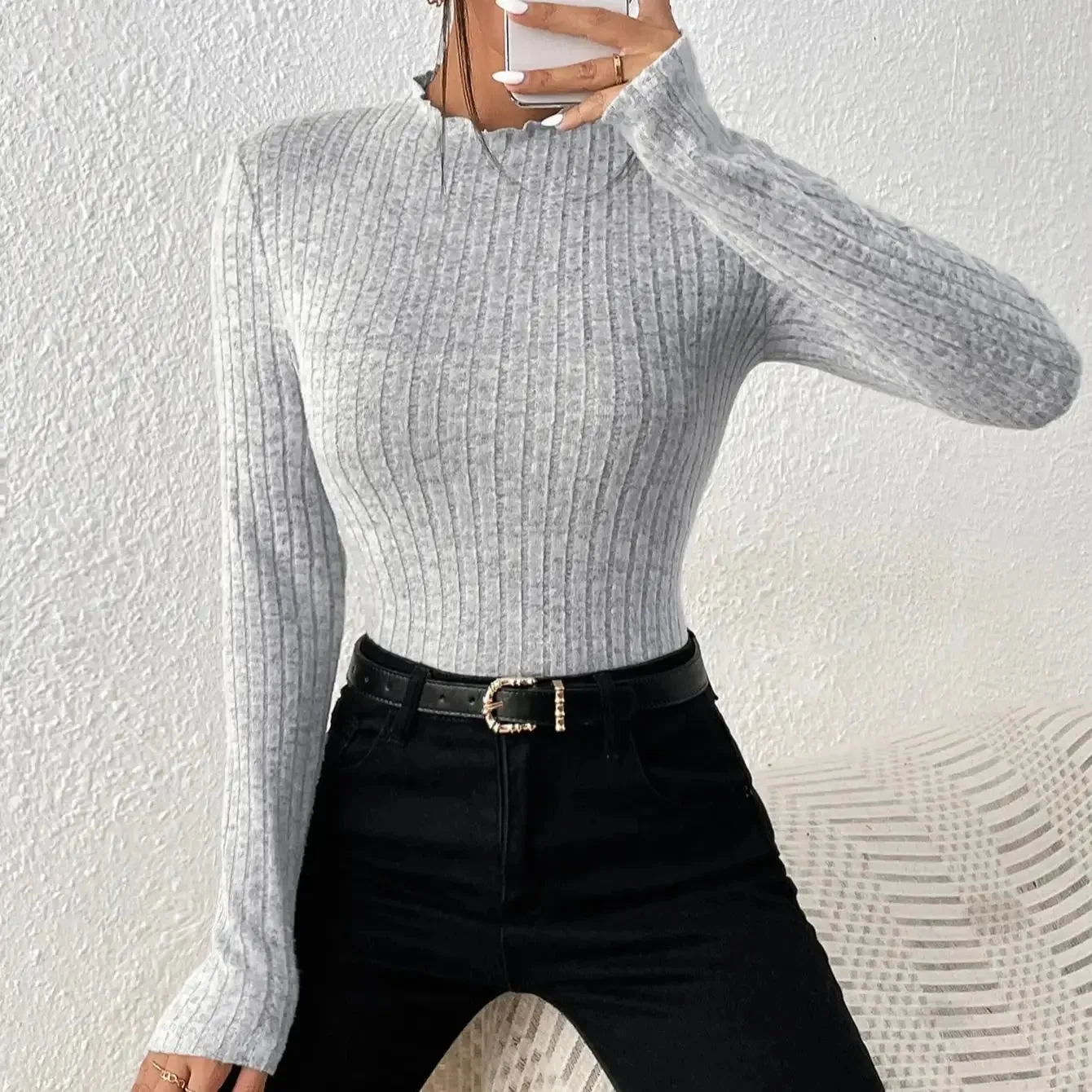 Amara Ruffle Neck Knit Sweater Top