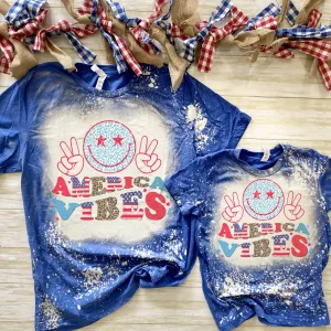 America Vibes Smiley Bleached shirt - 4th of July shirt Kids 14/16