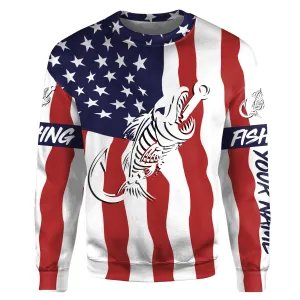 American flag fishing Fish hook skull personalized fishing shirts, custom fishing apparel | Sweatshirt - NPQ689