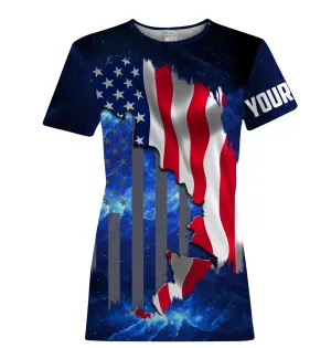 American Flag Universe patriotic Blue Customize Name fishing t shirts for women NPQ84