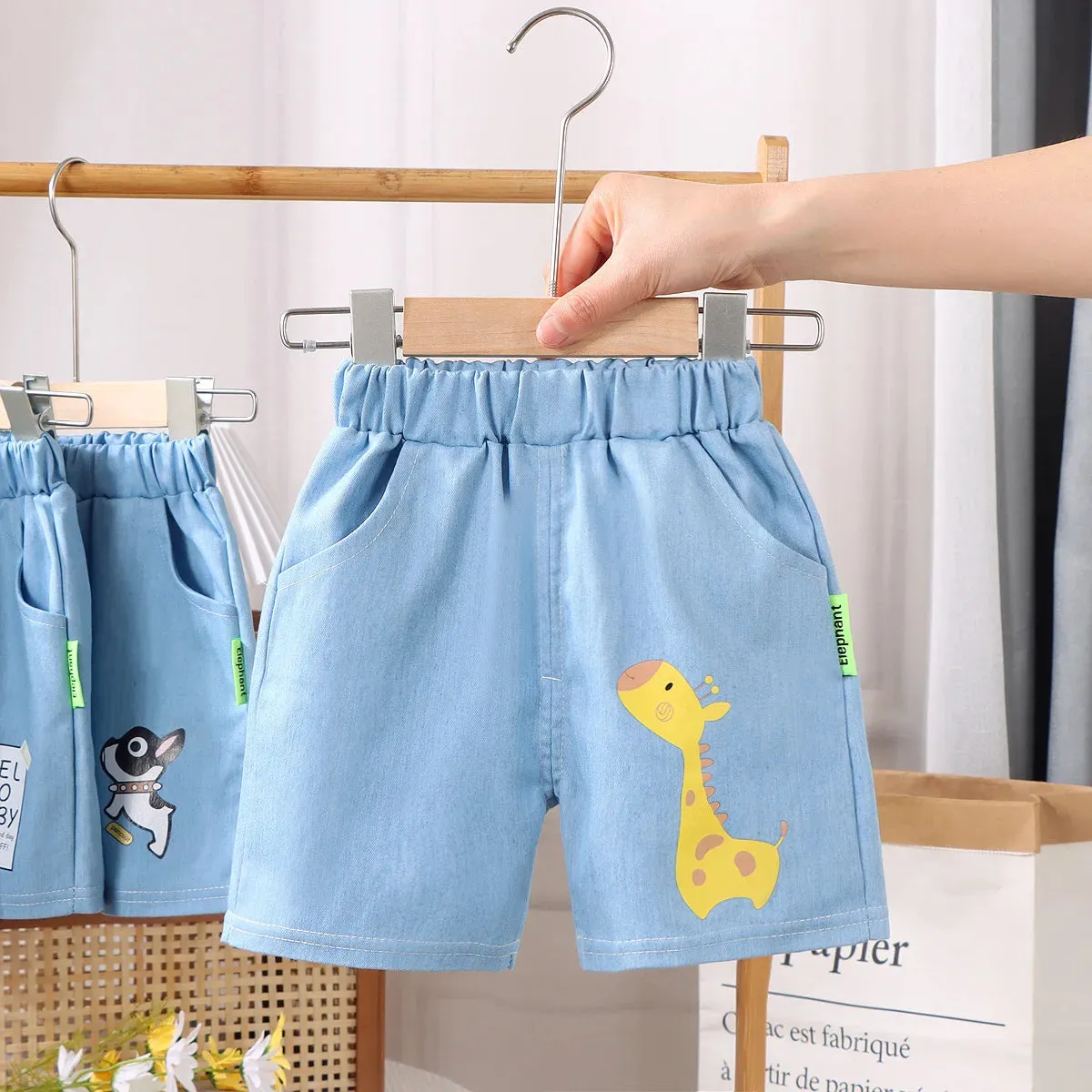 Animal Patchwork Denim Shorts