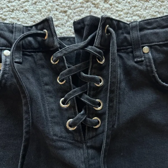 Anthropologie lace up denim shorts
