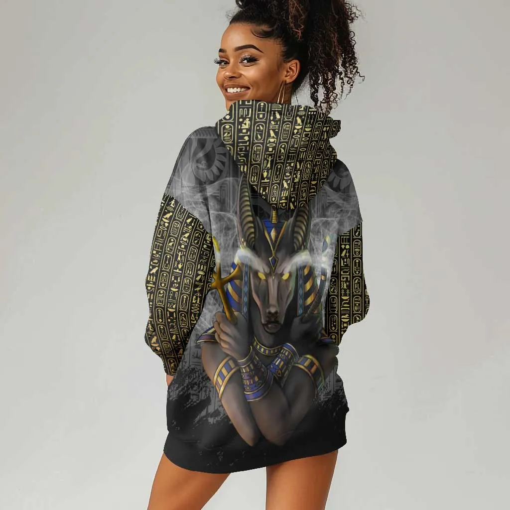 Anubis Hoodie Dress Egypt Pattern Black DT02