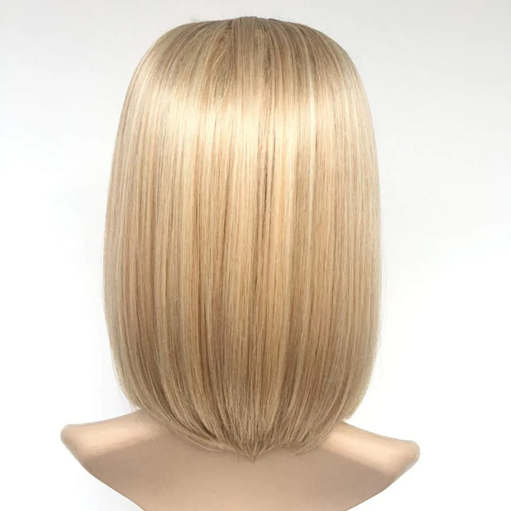 Ash Blonde 14”  Long Two tone Ombre Bob Synthetic Hair Wig | Top Quality Heat Resistant Fiber | Human Hair Feel