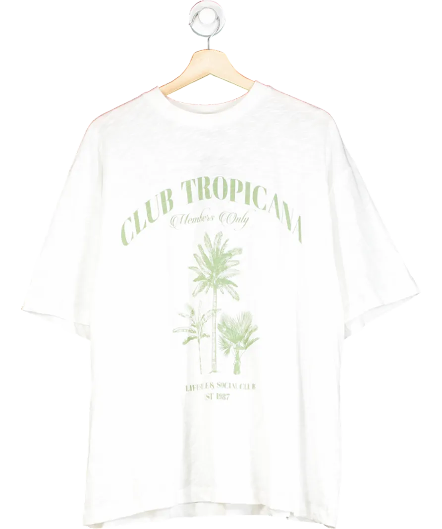 ASOS White Textured Boyfriend Fit T-shirt With Club Tropicana Graphic UK S