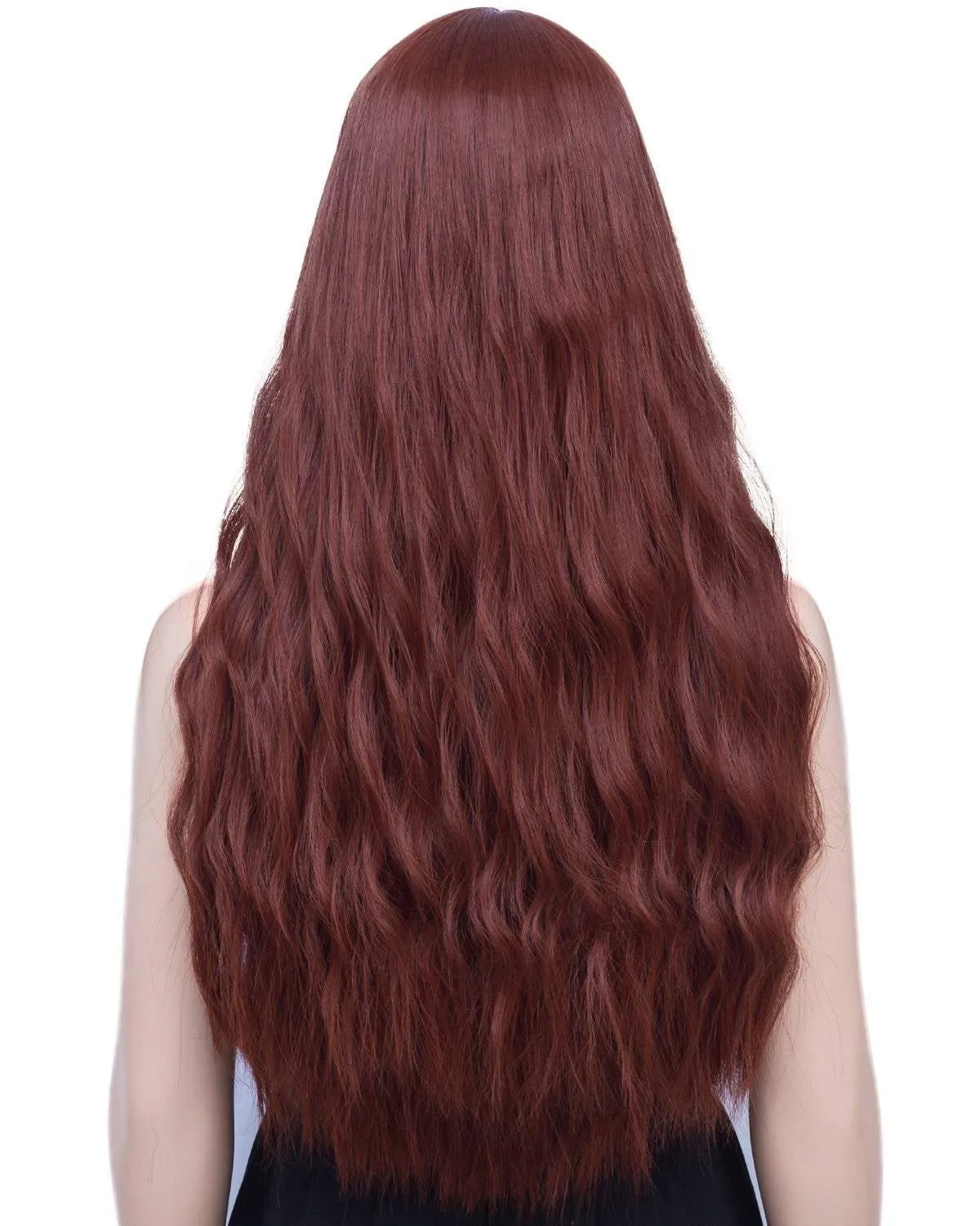 Auburn wig 28” wavy wig with bangs natural looking premium heat resistant synthetic