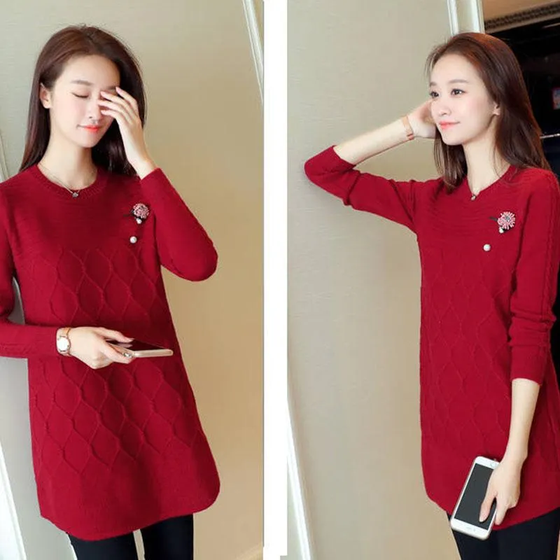 Autumn and Winter Long Thick Dress Casual Knit Thick Base Skirt Pure Color Simple Female Sweater Dress