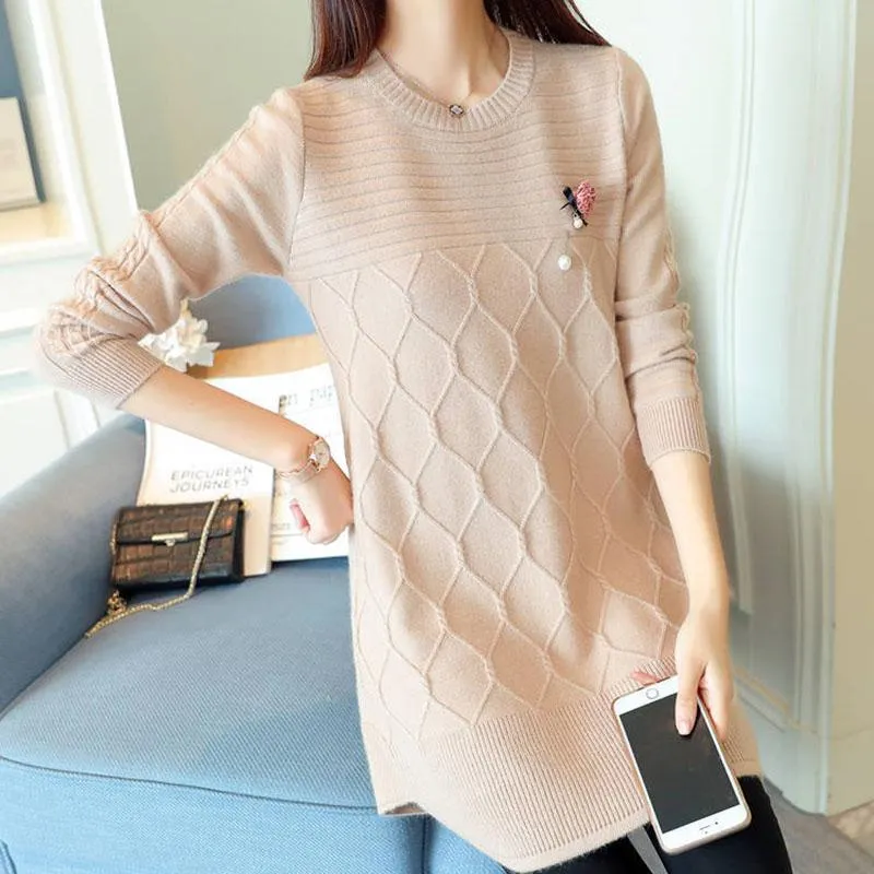 Autumn and Winter Long Thick Dress Casual Knit Thick Base Skirt Pure Color Simple Female Sweater Dress