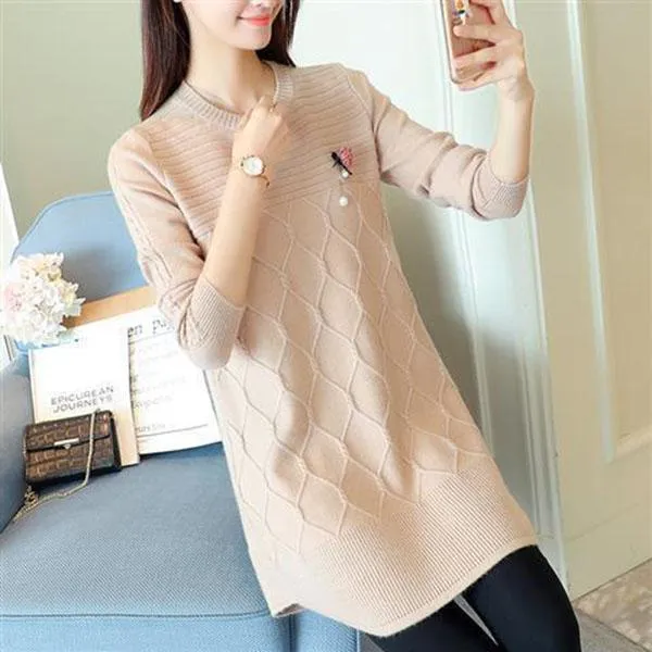 Autumn and Winter Long Thick Dress Casual Knit Thick Base Skirt Pure Color Simple Female Sweater Dress