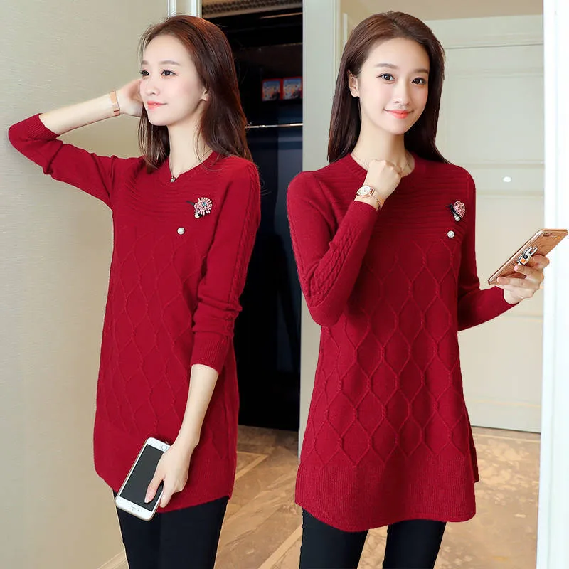 Autumn and Winter Long Thick Dress Casual Knit Thick Base Skirt Pure Color Simple Female Sweater Dress