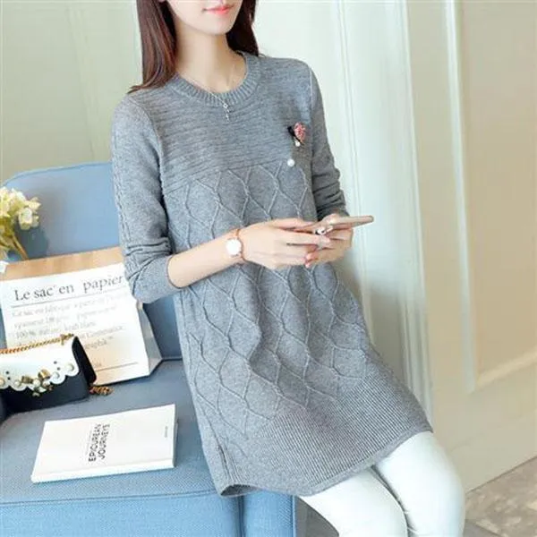 Autumn and Winter Long Thick Dress Casual Knit Thick Base Skirt Pure Color Simple Female Sweater Dress