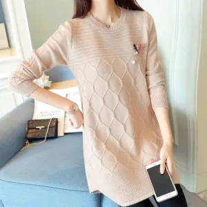 Autumn and Winter Long Thick Dress Casual Knit Thick Base Skirt Pure Color Simple Female Sweater Dress