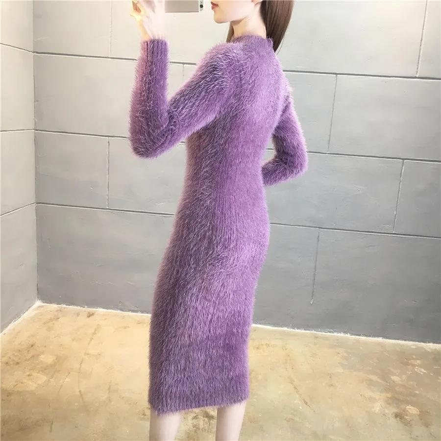 Autumn and Winter Thickened Slim-fit Knit Dress Ultra-long Style with Coat Over-the-knee Base Sweater Dress
