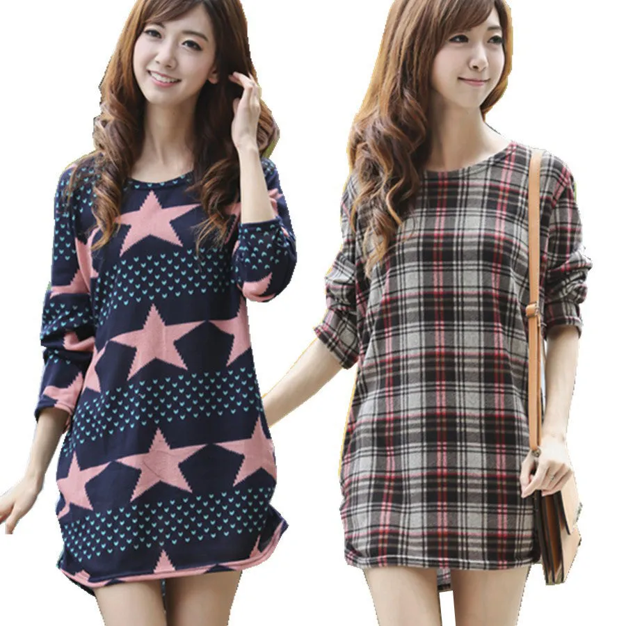 Autumn winter women dress plus size ropa mujer long sleeve o-neck print tunic tops loose vestidos invierno woman clothes