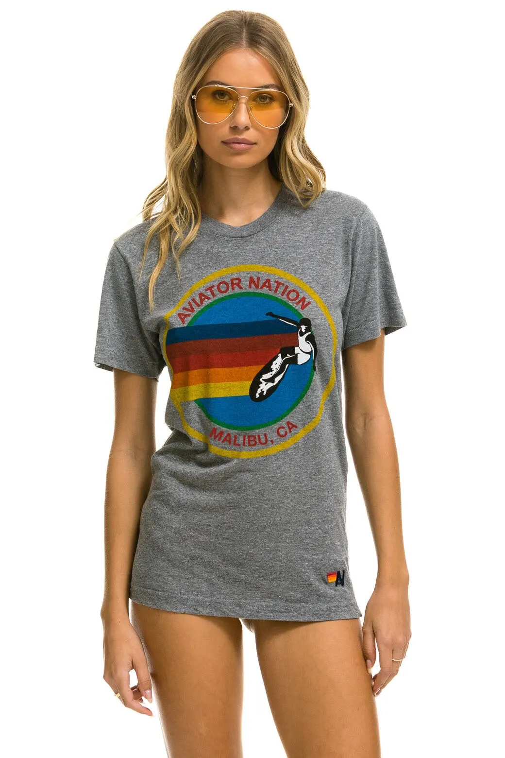 AVIATOR NATION MALIBU CREW TEE SHIRT - HEATHER GREY