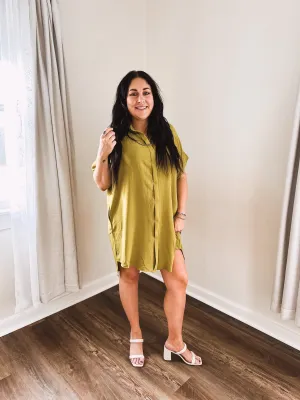 Avocado Button Front Dolman Dress