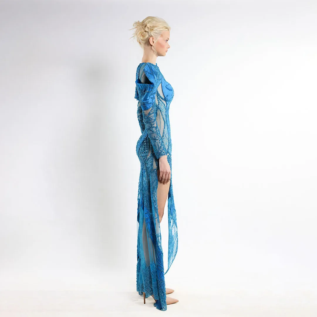 Azure Gemstone Elegance Dress