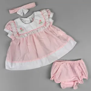 Baby Girl Pink Summer Dress Set – Sailor Style with Embroidered Flowers & Matching Accessories