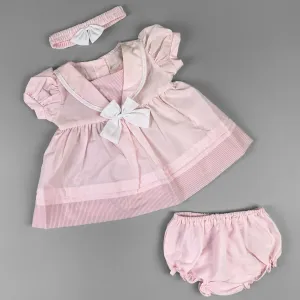 Baby Girl Pink Summer Dress Set – Sailor Style with White Bow & Matching Accessories
