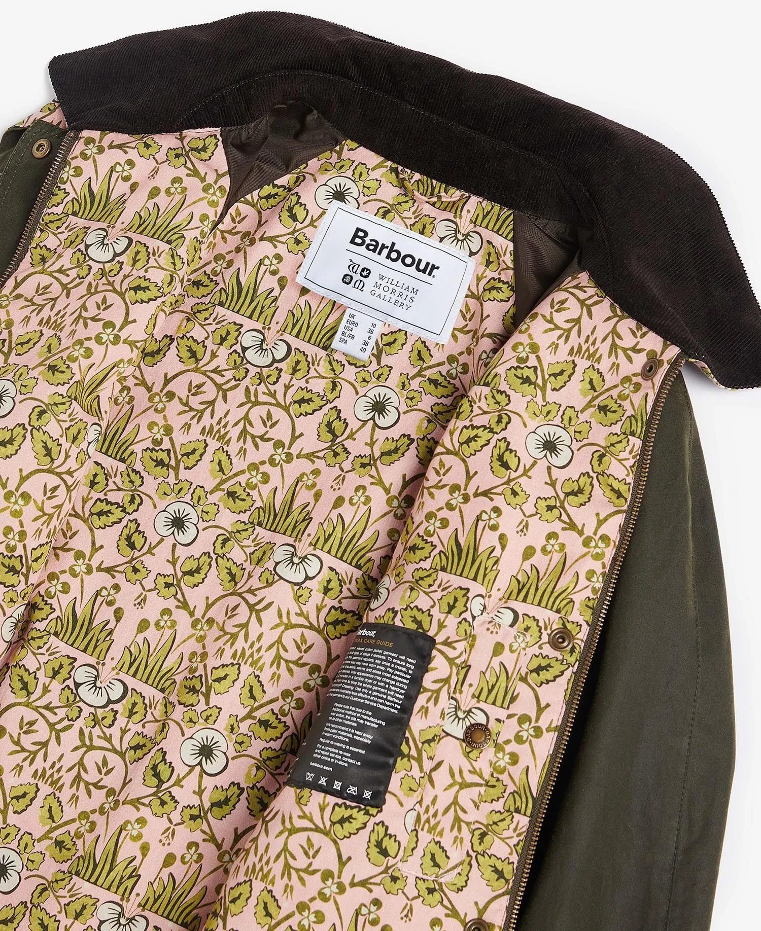 Barbour -  Barbour x William Morris Gallery Shelton Waxed Jacket - archive olive / eyebright
