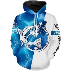 Bass Fishing tattoo blue lightning Customize name 3D All Over Printed fishing hoodie NPQ468