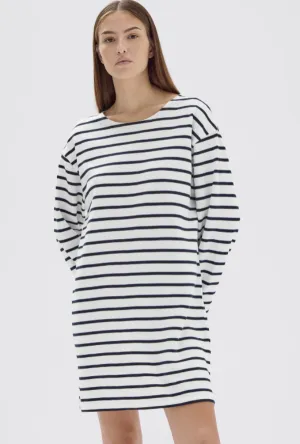 Bateau Long Sleeve Tee Dress True Navy White