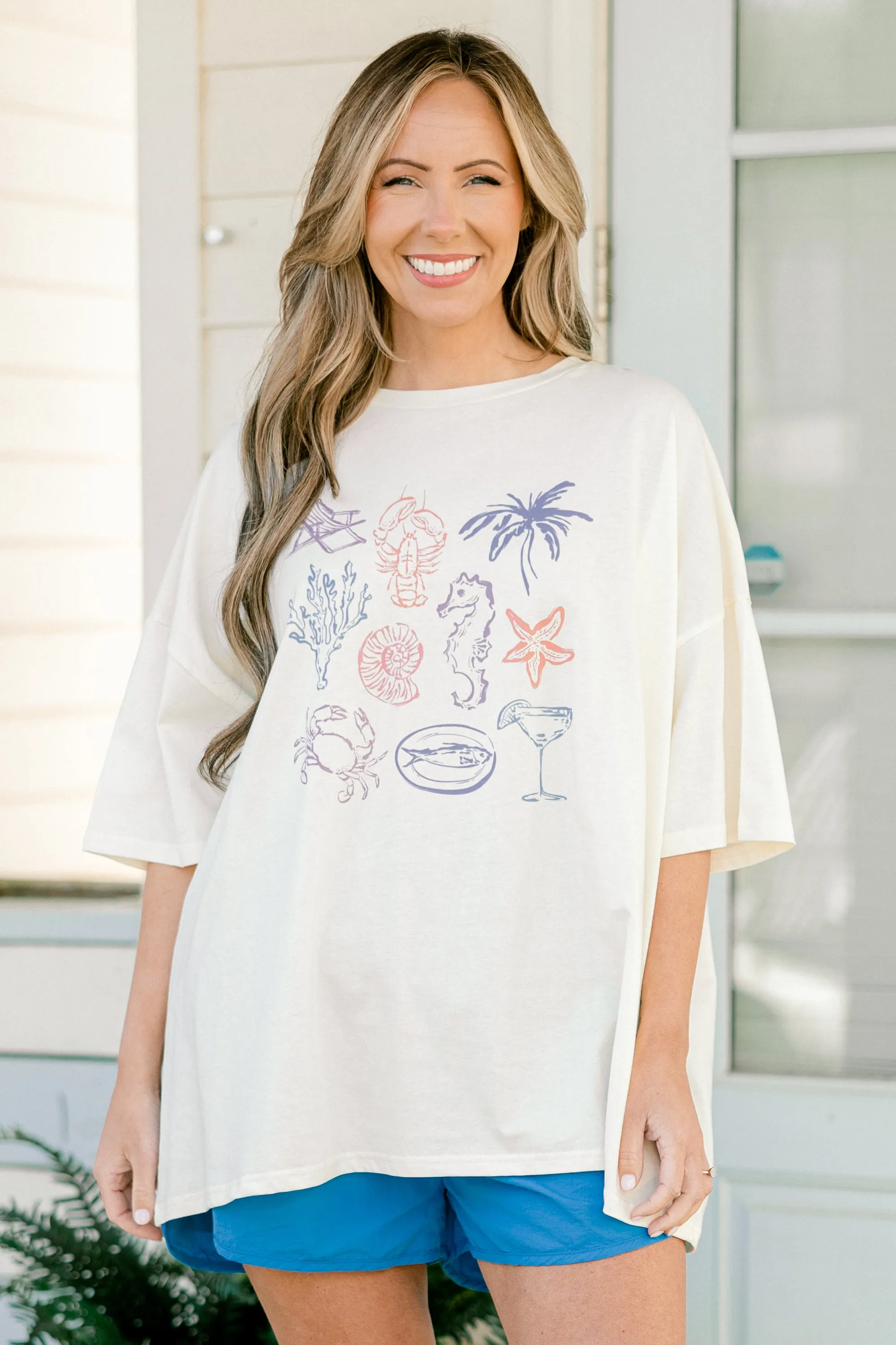 Beach Scene Boyfriend Tee, Ivory