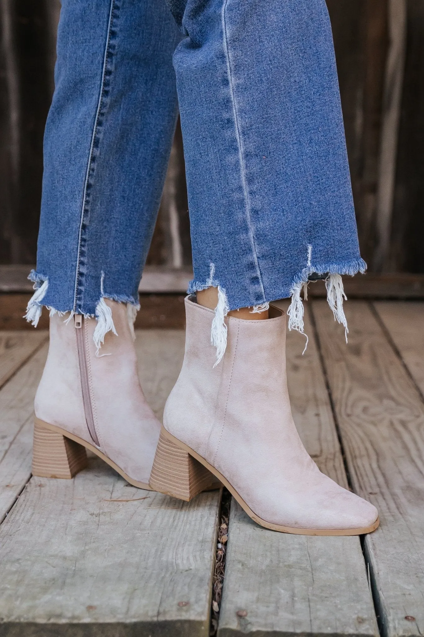 Beige Faux Suede Heeled Ankle Booties - FINAL SALE