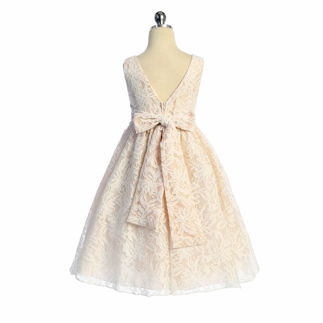 Belle of the Ball Dress - Champagne Full Lace Pearl Sash