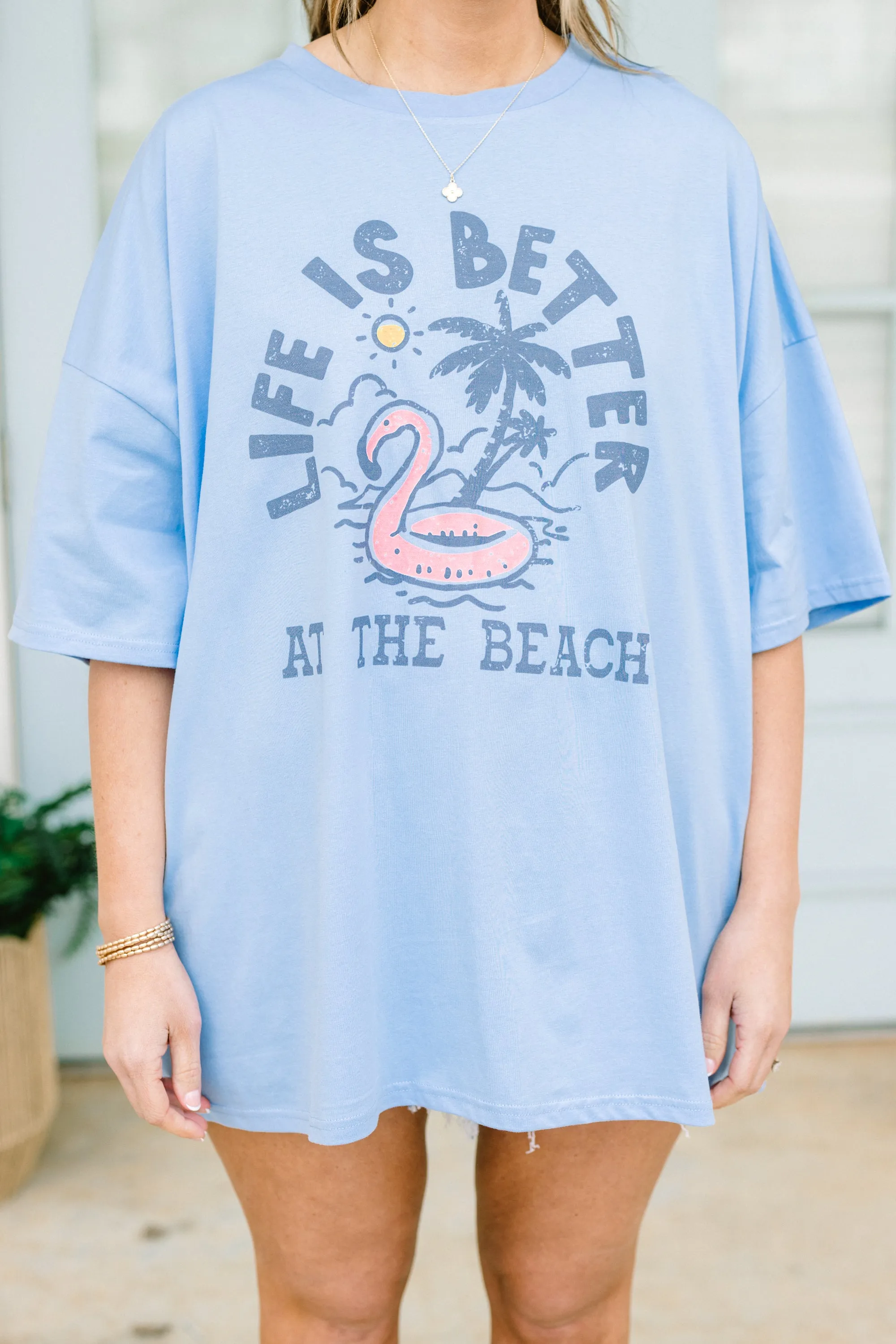 Better At The Beach Boyfriend Tee, Spring Blue