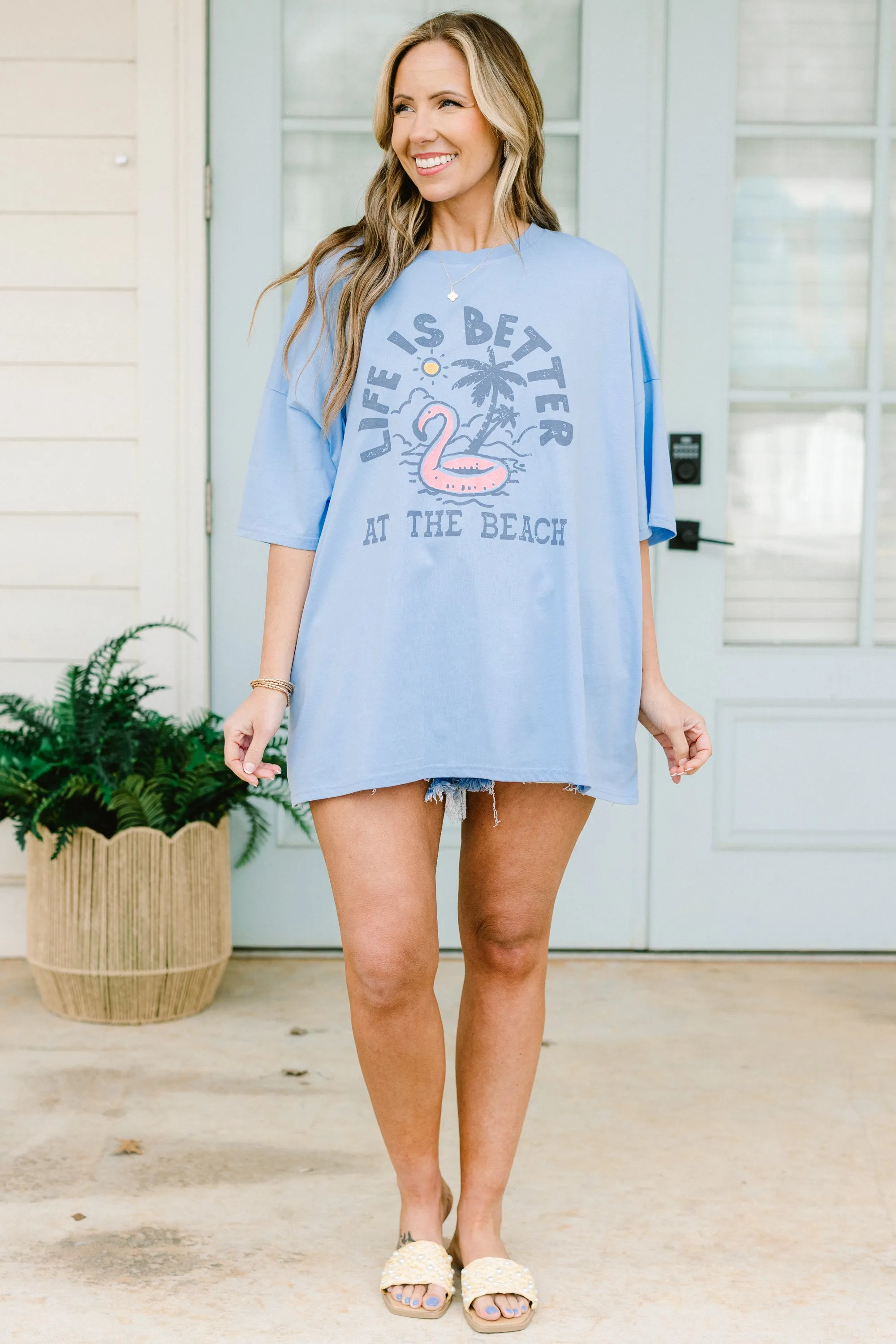 Better At The Beach Boyfriend Tee, Spring Blue