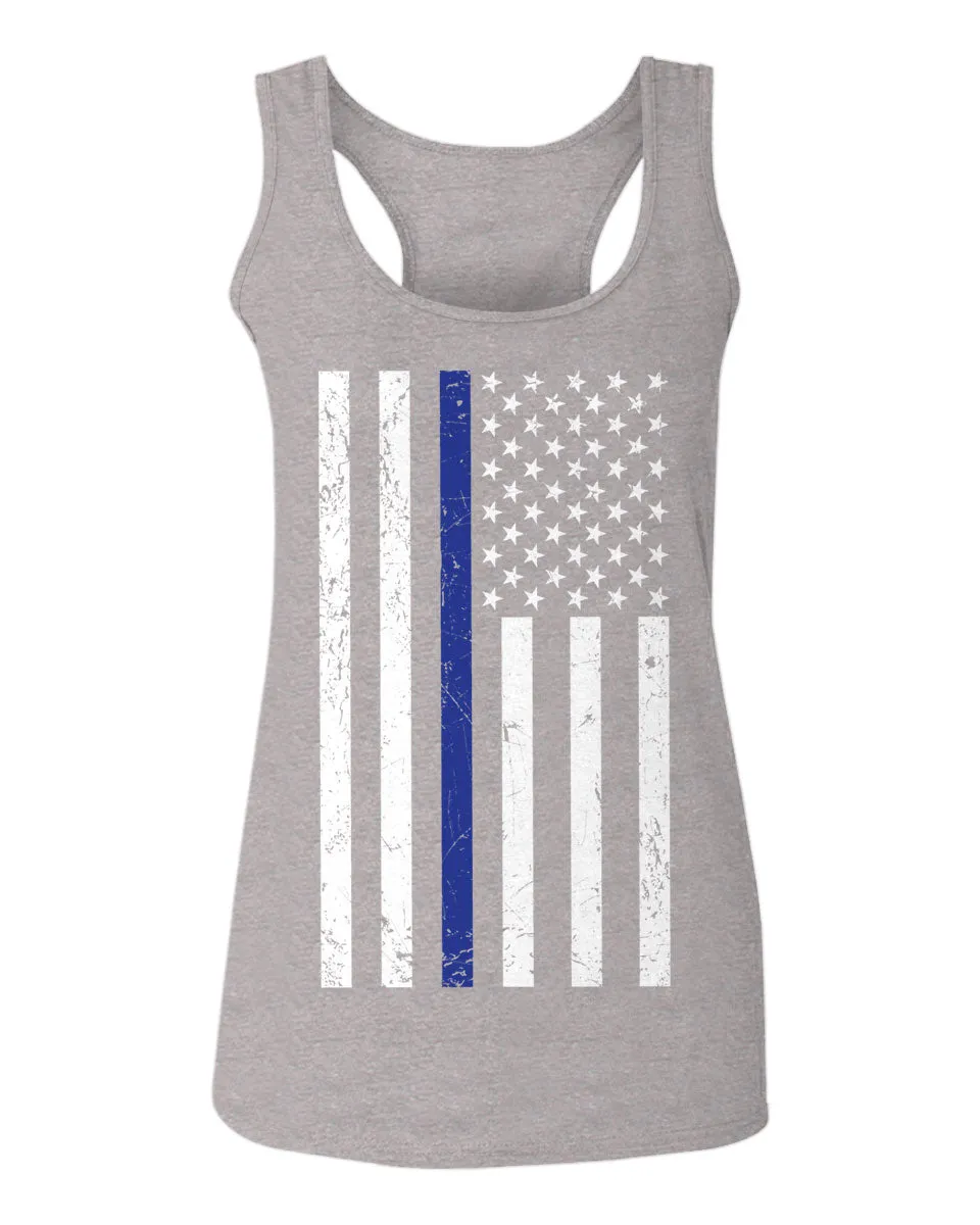 Big Flag USA American Police Support Blue Lives Matter Thin Line  women's Tank Top sleeveless Racerback