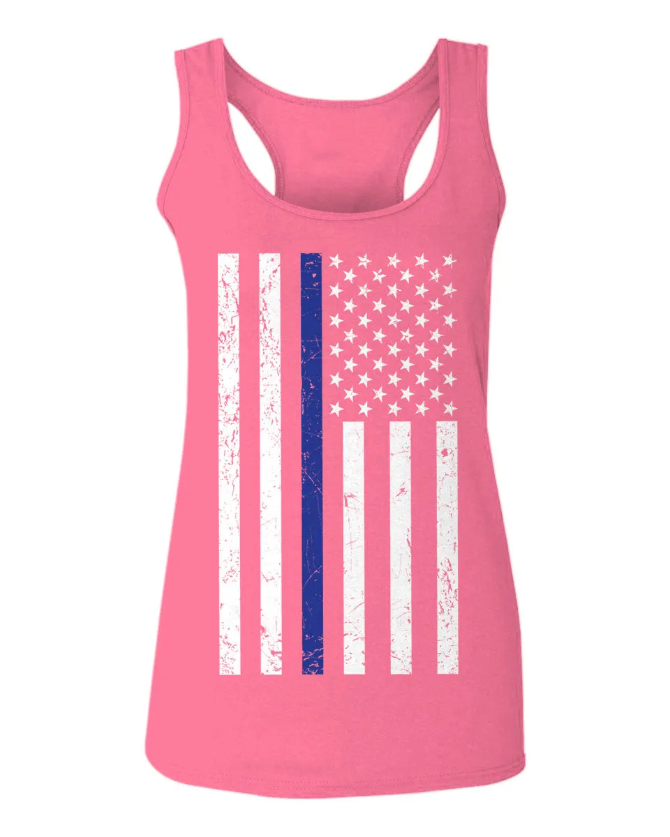 Big Flag USA American Police Support Blue Lives Matter Thin Line  women's Tank Top sleeveless Racerback