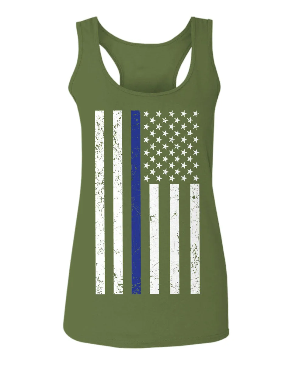 Big Flag USA American Police Support Blue Lives Matter Thin Line  women's Tank Top sleeveless Racerback