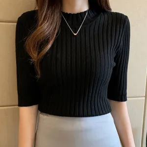 Black High Neck Knit Top