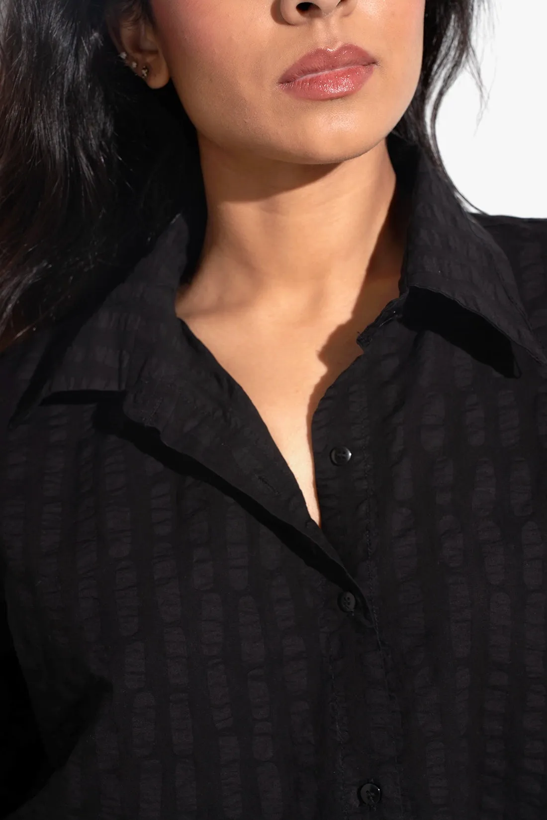 Black Oversized Cropped Shirt