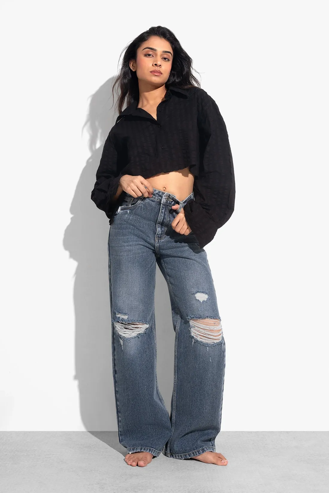 Black Oversized Cropped Shirt