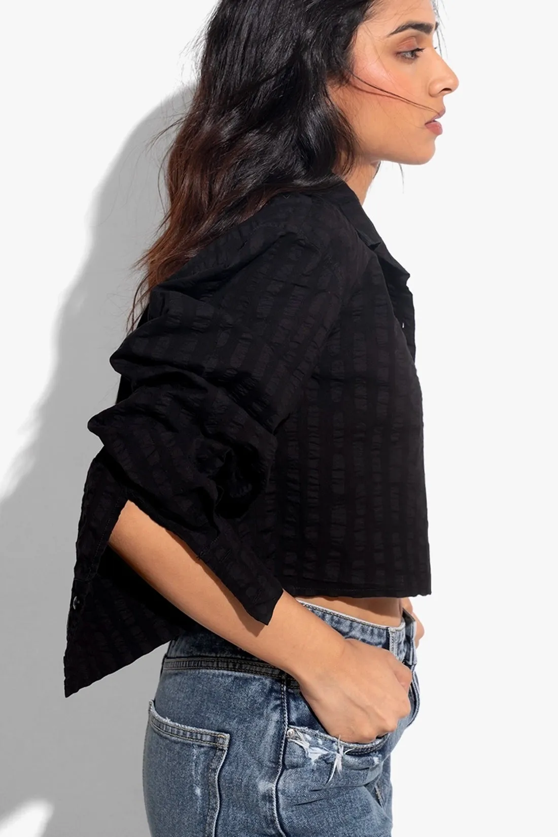 Black Oversized Cropped Shirt