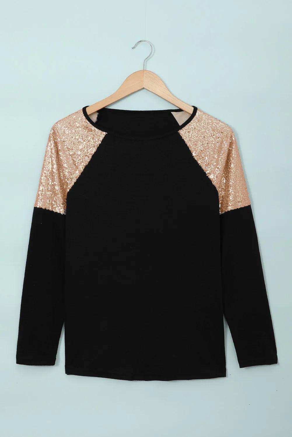 Black Sequin Shoulder Long Sleeve Top