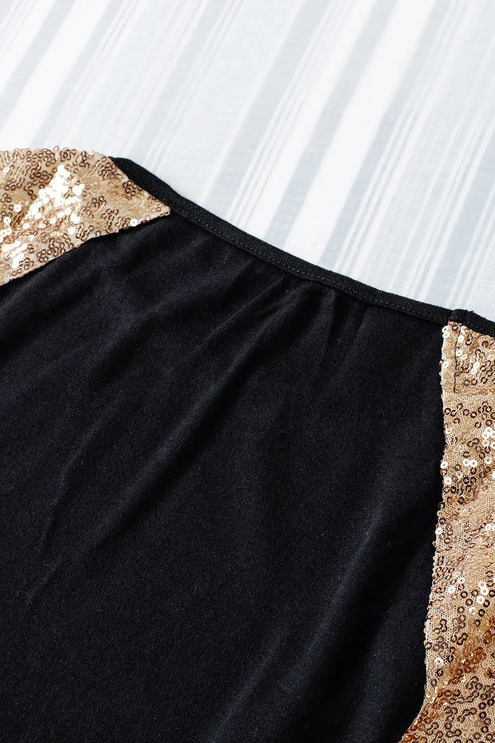 Black Sequin Shoulder Long Sleeve Top