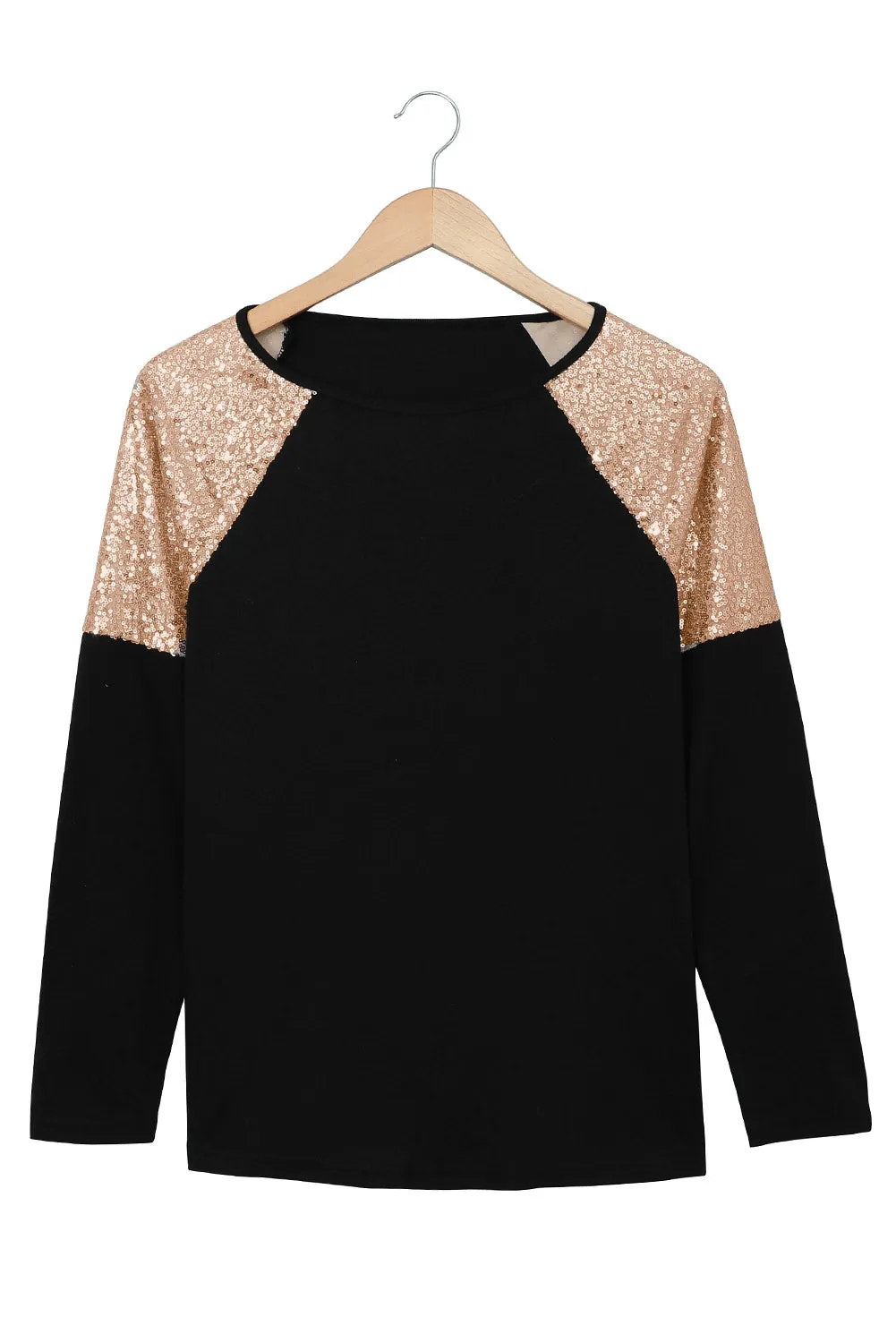Black Sequin Shoulder Long Sleeve Top