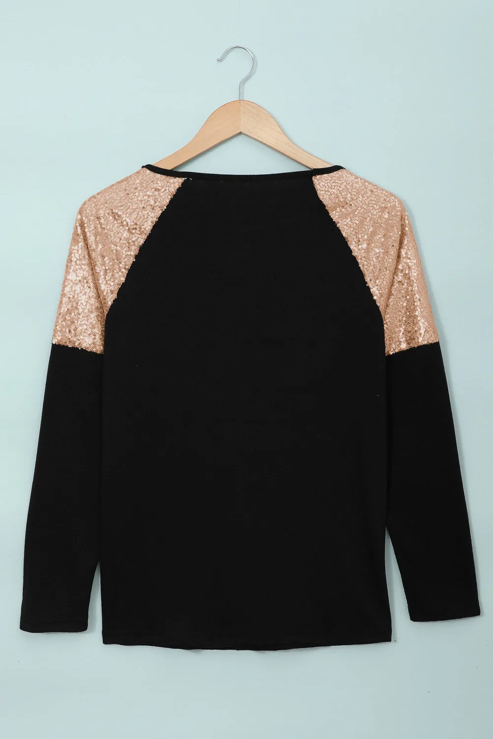 Black Sequin Shoulder Long Sleeve Top
