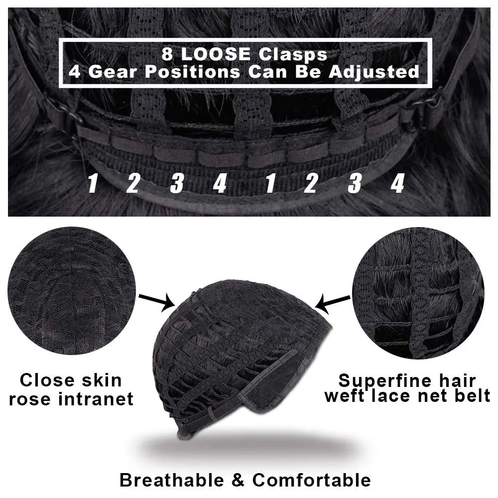 Black Silver Gray Ombre Wavy Shoulder Length 14" Wig Middle Parting FAUX Human Hair Synthetic Hair Heat Friendly Fiber Wig Cap Included