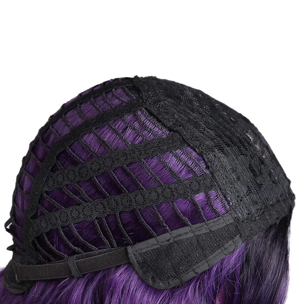 Black to Violet Purple Ombre Middle Parting Long Natural Curly Human Hair Look and Feel Heat Friendly Non Shedding Top Quality Synthetic Wig
