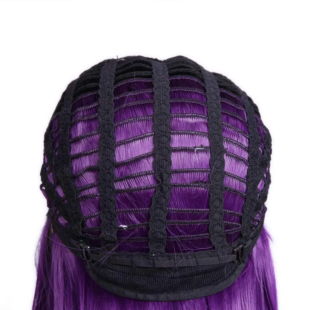 Black to Violet Purple Ombre Middle Parting Long Natural Curly Human Hair Look and Feel Heat Friendly Non Shedding Top Quality Synthetic Wig