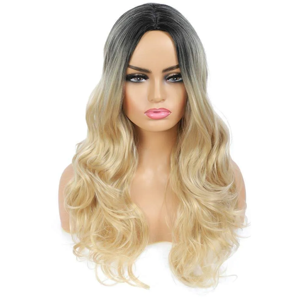 Blonde ombre wavy 24" | trendy wigs | synthetic top quality heat resistant fiber | human hair feel | free shipping 35  delivery 3 to 5 days