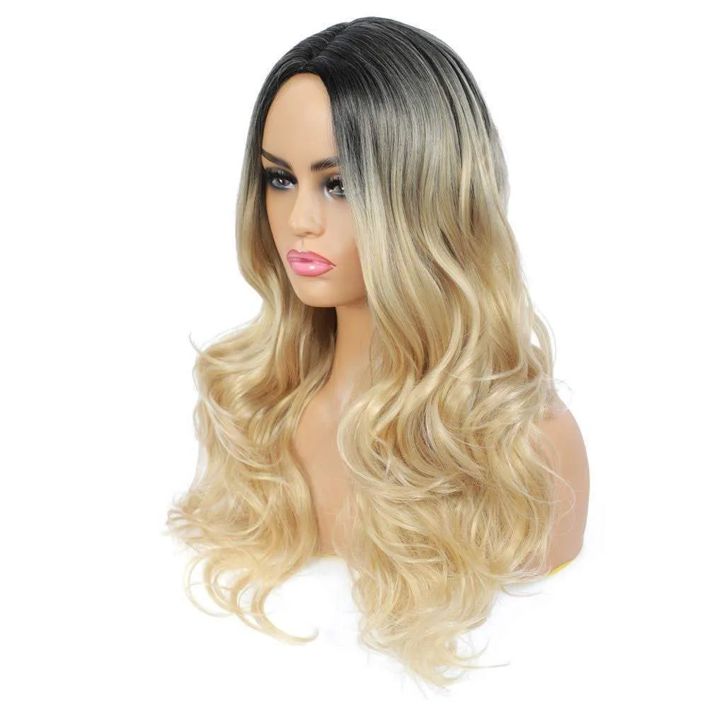 Blonde ombre wavy 24" | trendy wigs | synthetic top quality heat resistant fiber | human hair feel | free shipping 35  delivery 3 to 5 days